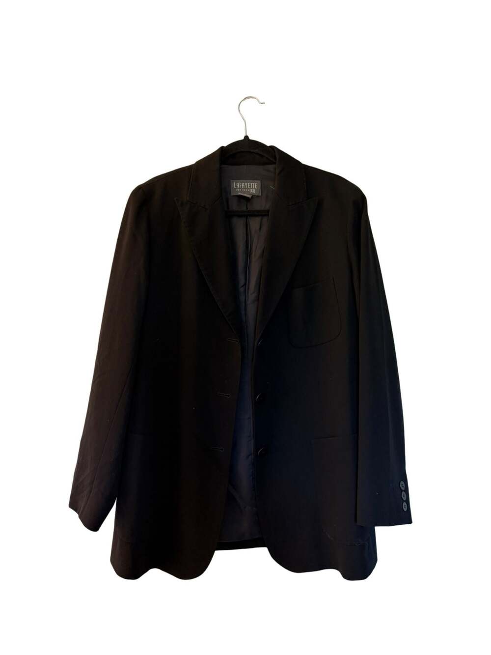 Lafayette 148 New York Classic Black Wool Three-Button Blazer Jacket Size 10